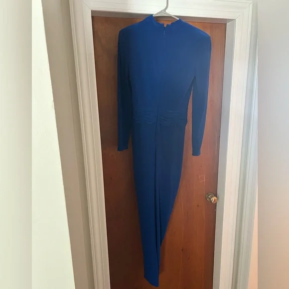 Renee Ruiz Slinky Blue Long Sleeve Ruched Maxi Dress Size 4 - Picture 7 of 8